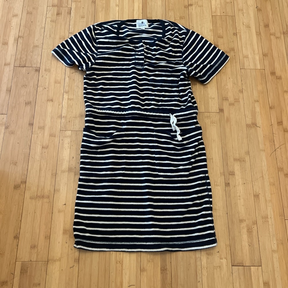 Elegant Navy and White Striped Dress